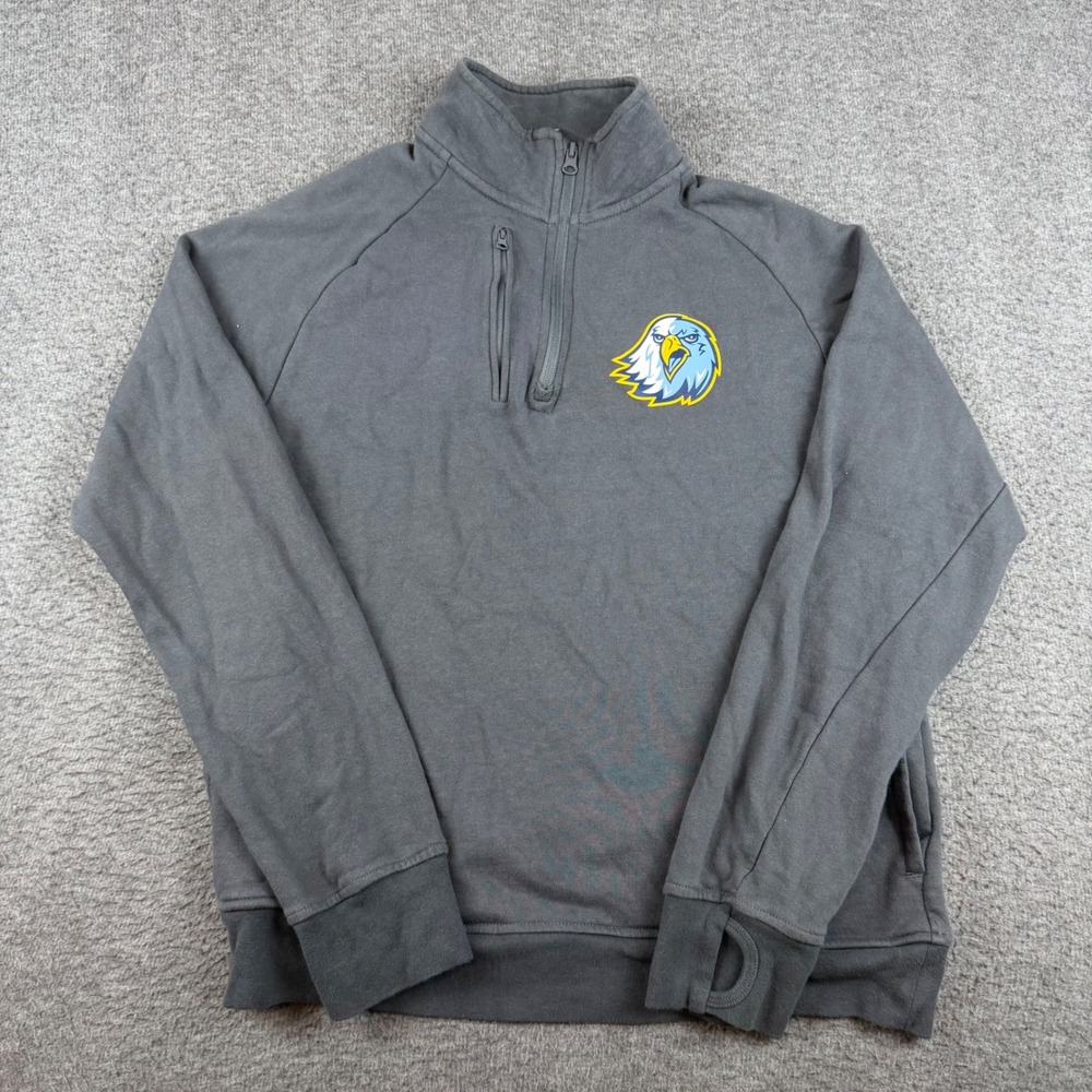 BSN Sports Pullover Mens Medium Gray Eagle Mascot Fleece Quarter Zip Pocket